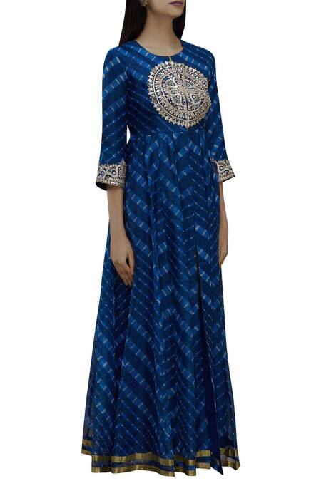 Samyukta Singhania Blue Silk Leheriya Anarkali Kurta Online at Aza Fashions Samyukta Singhania_Blue Silk Leheriya Anarkali Kurta_Online_at_Aza_Fashions