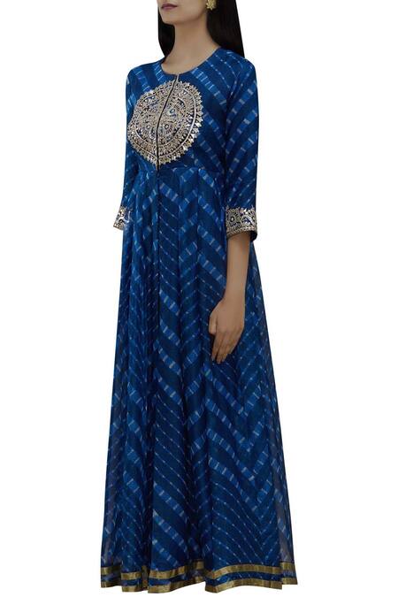 Buy Samyukta Singhania Blue Silk Leheriya Anarkali Kurta Online at Aza Fashions Buy_Samyukta Singhania_Blue Silk Leheriya Anarkali Kurta_Online_at_Aza_Fashions