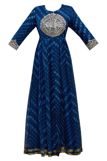 Shop Samyukta Singhania Blue Silk Leheriya Anarkali Kurta Online at Aza Fashions Shop_Samyukta Singhania_Blue Silk Leheriya Anarkali Kurta_Online_at_Aza_Fashions