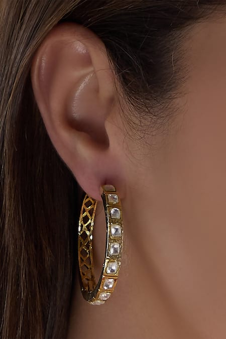 Nepra By Neha Goel Gold Plated Kundan Hoops