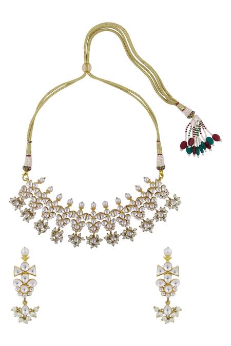 Shop Nepra By Neha Goel Gold Plated Bead Stone Choker Set at Aza Fashions Shop_Nepra By Neha Goel_Gold Plated Bead Stone Choker Set_at_Aza_Fashions