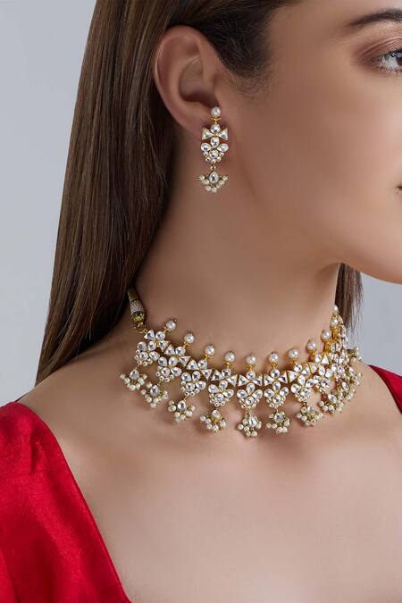 Nepra By Neha Goel Gold Plated Bead Stone Choker Set