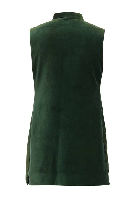 Shop Gaurav Katta Green Cotton Velvet, Kim Khaab Banarasi Nehru Jacket Online at Aza Fashions Shop_Gaurav Katta_Green Cotton Velvet, Kim Khaab Banarasi Nehru Jacket _Online_at_Aza_Fashions