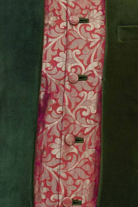 Gaurav Katta Green Cotton Velvet, Kim Khaab Banarasi Nehru Jacket at Aza Fashions Gaurav Katta_Green Cotton Velvet, Kim Khaab Banarasi Nehru Jacket _at_Aza_Fashions