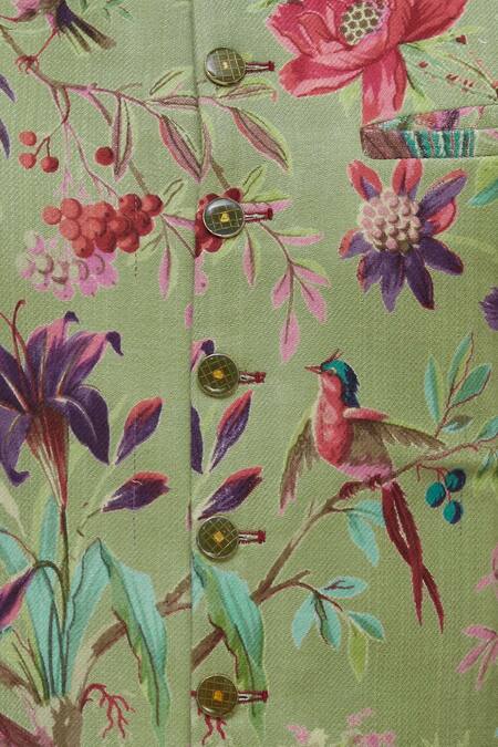 Gaurav Katta Green Cotton Printed Bundi at Aza Fashions Gaurav Katta_Green Cotton Printed Bundi _at_Aza_Fashions