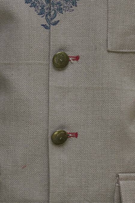 Gaurav Katta_Grey Cotton Canvas Handblock Print Bandhgala _at_Aza_Fashions