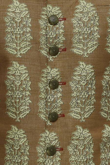 Gaurav Katta Brown Chanderi Printed Bundi at Aza Fashions Gaurav Katta_Brown Chanderi Printed Bundi _at_Aza_Fashions