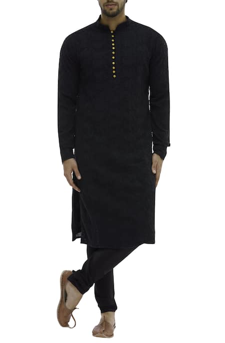 Gaurav Katta Black Cotton Chikankari Embroidered Kurta 