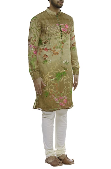 Gaurav Katta Beige Silk Printed Kurta Online at Aza Fashions Gaurav Katta_Beige Silk Printed Kurta _Online_at_Aza_Fashions