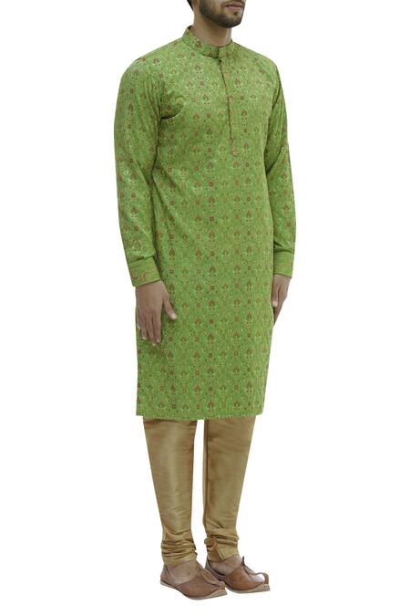 Gaurav Katta Green Moonga Silk Woven Kurta Online at Aza Fashions Gaurav Katta_Green Moonga Silk Woven Kurta _Online_at_Aza_Fashions