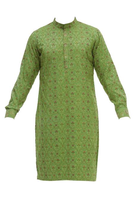 Shop Gaurav Katta Green Moonga Silk Woven Kurta Online at Aza Fashions Shop_Gaurav Katta_Green Moonga Silk Woven Kurta _Online_at_Aza_Fashions