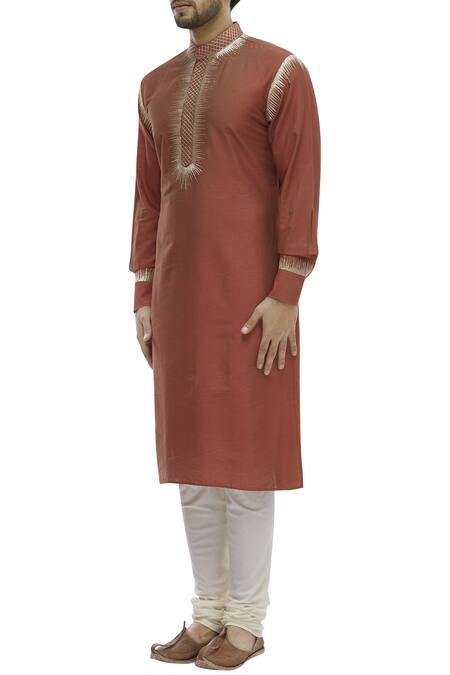 Buy Gaurav Katta Red Cotton Silk Embroidered Kurta Online at Aza Fashions Buy_Gaurav Katta_Red Cotton Silk Embroidered Kurta _Online_at_Aza_Fashions