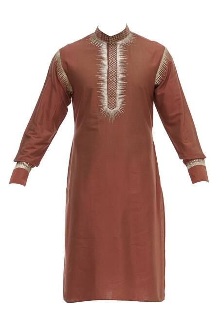 Shop Gaurav Katta Red Cotton Silk Embroidered Kurta Online at Aza Fashions Shop_Gaurav Katta_Red Cotton Silk Embroidered Kurta _Online_at_Aza_Fashions