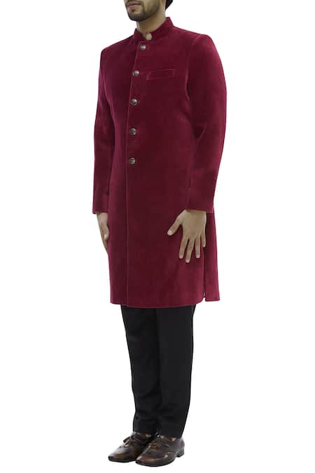 Buy_Gaurav Katta_Red Cotton Velvet Sherwani _Online_at_Aza_Fashions
