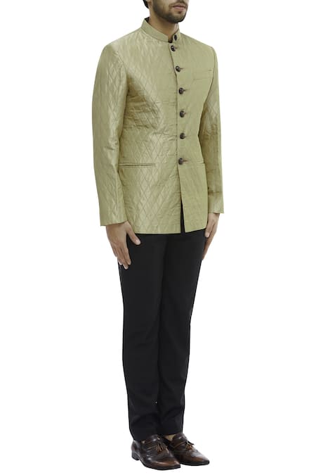 Gaurav Katta Cream Silk Quilted Bandhgala Online at Aza Fashions Gaurav Katta_Cream Silk Quilted Bandhgala _Online_at_Aza_Fashions