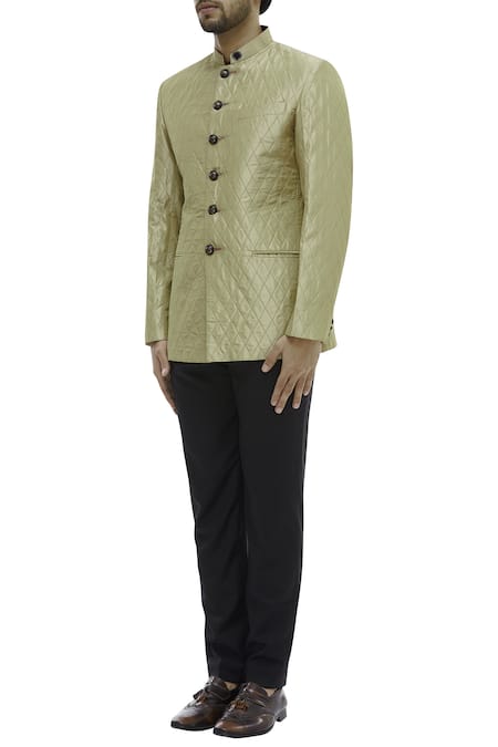 Buy Gaurav Katta Cream Silk Quilted Bandhgala Online at Aza Fashions Buy_Gaurav Katta_Cream Silk Quilted Bandhgala _Online_at_Aza_Fashions