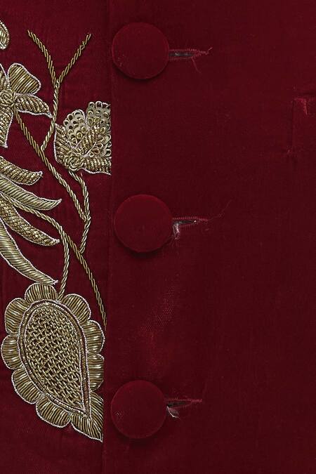Gaurav Katta Red Velvet Embroidered Bandhgala at Aza Fashions Gaurav Katta_Red Velvet Embroidered Bandhgala _at_Aza_Fashions