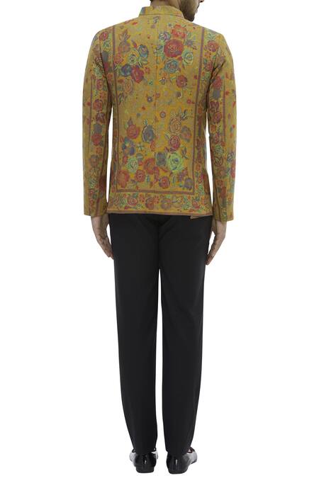 Shop Gaurav Katta Yellow Pashmina Bandhgala at Aza Fashions Shop_Gaurav Katta_Yellow Pashmina Bandhgala _at_Aza_Fashions