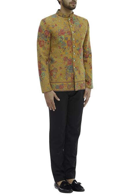 Gaurav Katta Yellow Pashmina Bandhgala Online at Aza Fashions Gaurav Katta_Yellow Pashmina Bandhgala _Online_at_Aza_Fashions