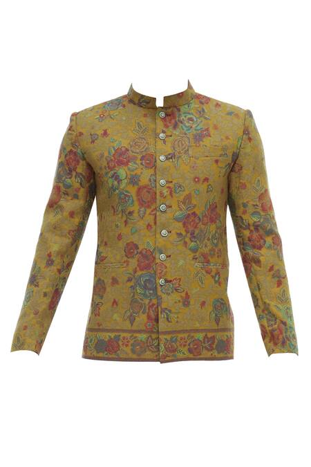 Shop Gaurav Katta Yellow Pashmina Bandhgala Online at Aza Fashions Shop_Gaurav Katta_Yellow Pashmina Bandhgala _Online_at_Aza_Fashions