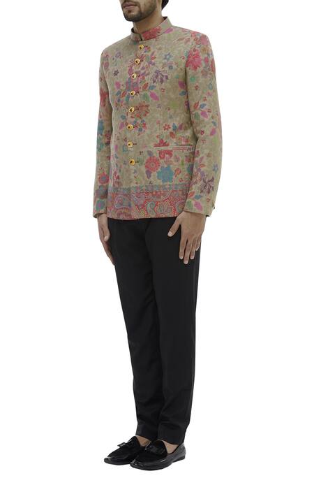 Buy_Gaurav Katta_Grey Pashmina Bandhgala _Online_at_Aza_Fashions