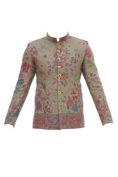 Shop_Gaurav Katta_Grey Pashmina Bandhgala _Online_at_Aza_Fashions