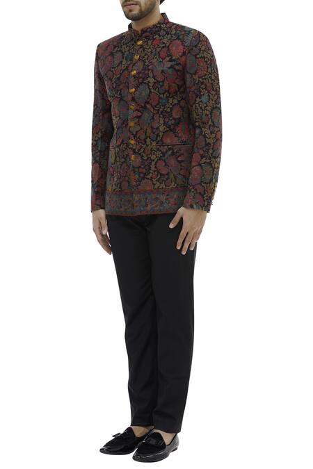 Buy_Gaurav Katta_Black Pashmina Bandhgala _Online_at_Aza_Fashions