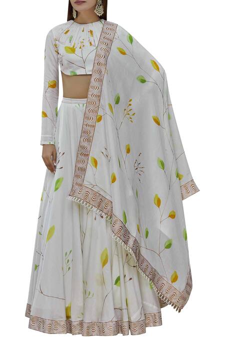 Buy_Vedika M_White Silk High Neck Printed Lehenga Set _Online_at_Aza_Fashions