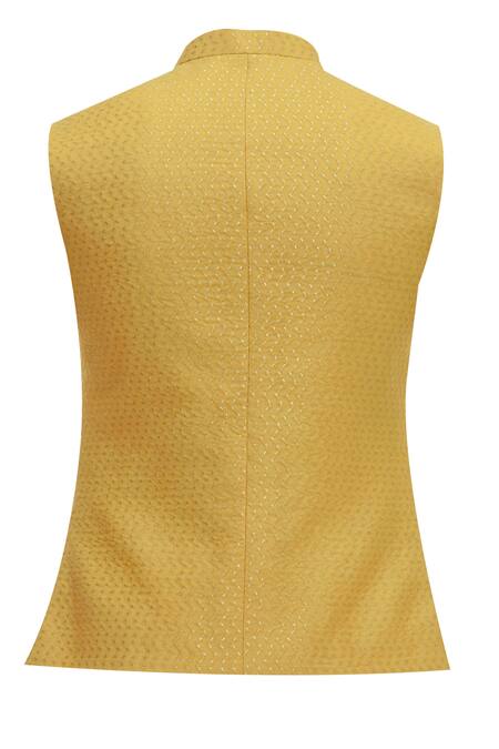 Shop_Chatenya Mittal_Yellow Chanderi Embroidery Nehru Jacket For Kids_Online_at_Aza_Fashions