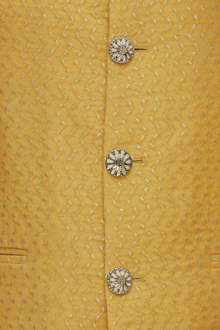 Chatenya Mittal_Yellow Chanderi Embroidery Nehru Jacket For Kids_at_Aza_Fashions