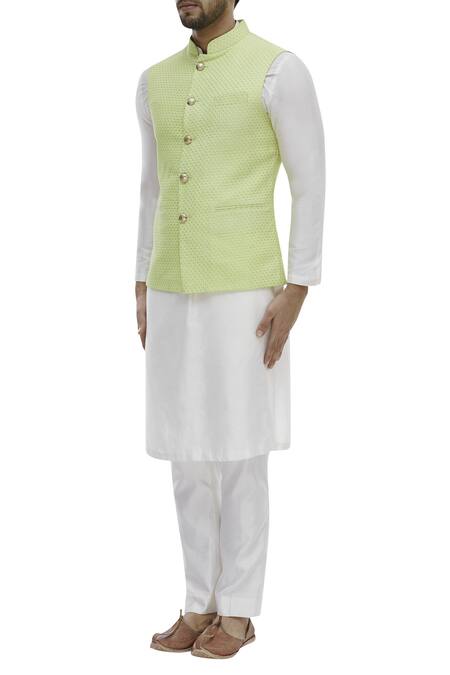 Chatenya Mittal_Green Chanderi Embellished Nehru Jacket For Kids_Online_at_Aza_Fashions