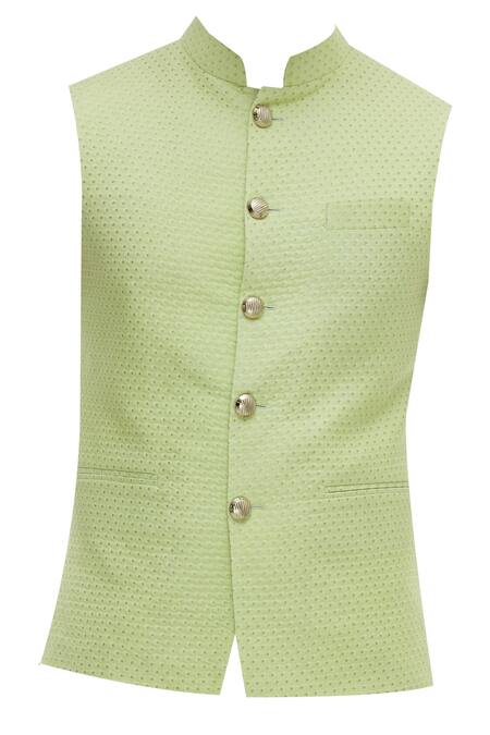 Buy_Chatenya Mittal_Green Chanderi Embellished Nehru Jacket For Kids_Online_at_Aza_Fashions