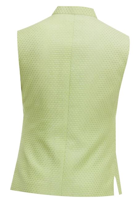 Shop_Chatenya Mittal_Green Chanderi Embellished Nehru Jacket For Kids_Online_at_Aza_Fashions