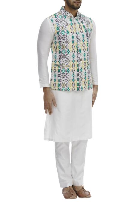 Chatenya Mittal_Multi Color Cotton Geometric Print Nehru Jacket For Kids_Online_at_Aza_Fashions
