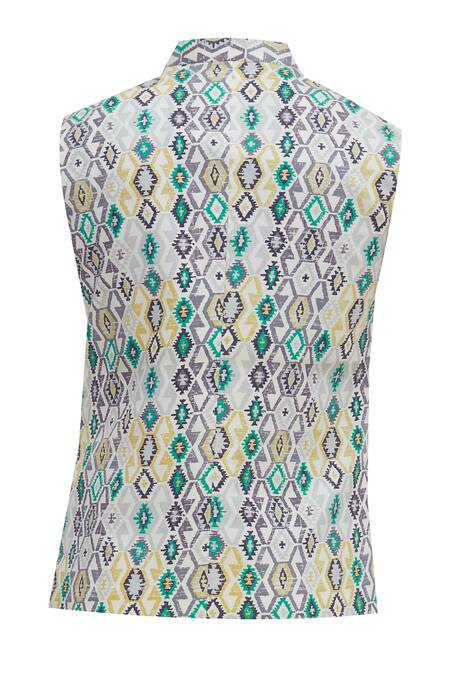 Shop_Chatenya Mittal_Multi Color Cotton Geometric Print Nehru Jacket For Kids_Online_at_Aza_Fashions