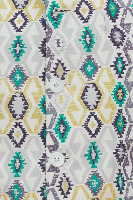 Chatenya Mittal_Multi Color Cotton Geometric Print Nehru Jacket For Kids_at_Aza_Fashions