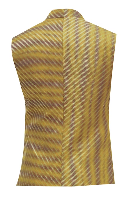 Shop_Chatenya Mittal_Yellow Cotton Silk Bundi _Online_at_Aza_Fashions