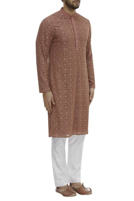 Chatenya Mittal_Pink Georgette Sequin Embellished Kurta Set_Online_at_Aza_Fashions