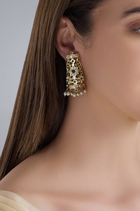 Gewels by Mona Gold Plated Stone Carved Studs
