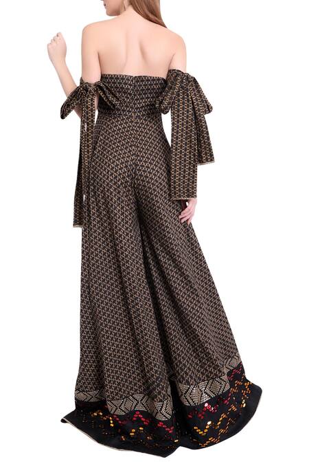 Shop Natasha J Black Cotton Block Print Jumpsuit at Aza Fashions Shop_Natasha J_Black Cotton Block Print Jumpsuit _at_Aza_Fashions