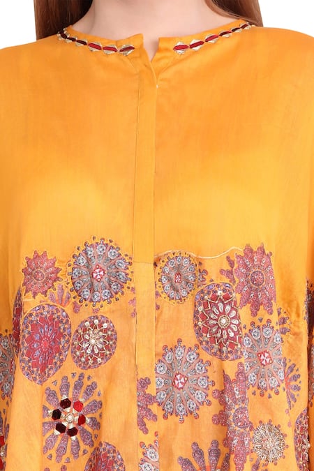 Buy_Natasha J_Yellow Chanderi Round Neck Cape With Dhoti Pants _Online_at_Aza_Fashions