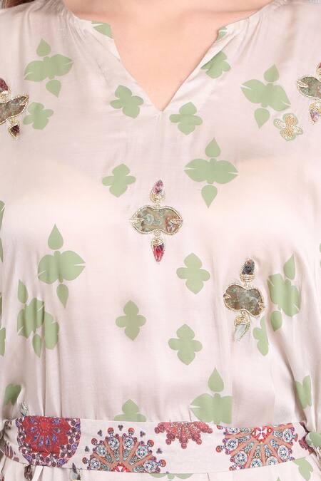 Buy_Natasha J_Grey Cotton Satin Split Neck Block Print Kaftan_Online_at_Aza_Fashions