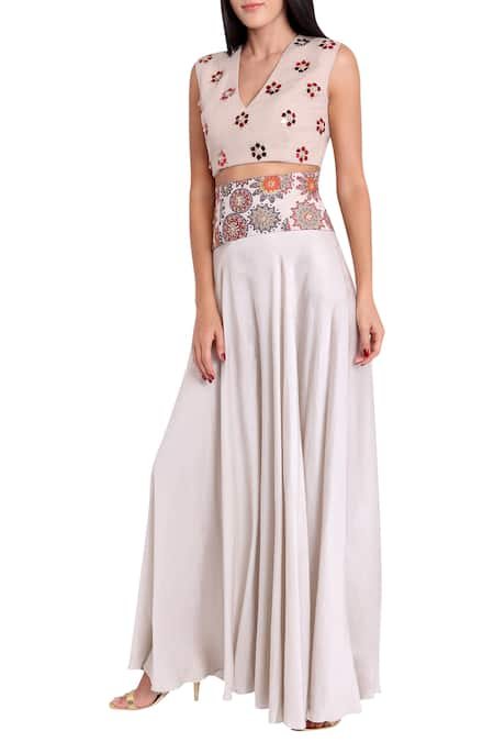 Natasha J Embellished Crop Top Flared Pant Set 