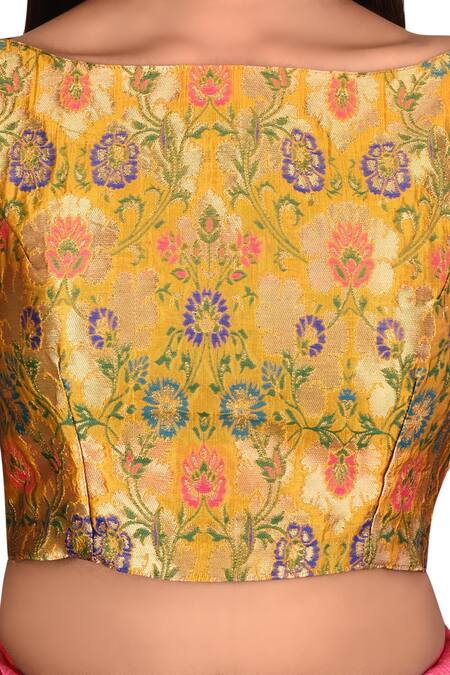 Buy_Samyukta Singhania_Gold Silk Saree With Blouse_Online_at_Aza_Fashions