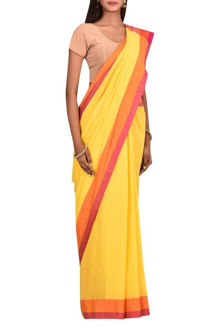 Samyukta Singhania_Yellow Cotton Woven Saree_Online_at_Aza_Fashions