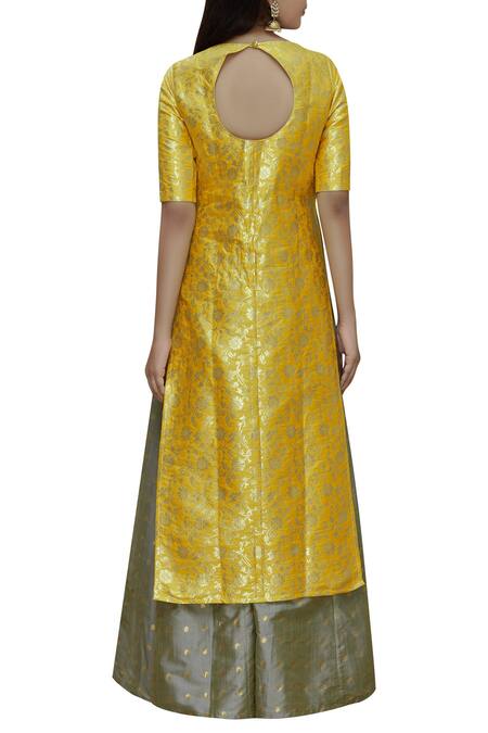 Shop Samyukta Singhania Yellow Brocade Straight Kurta Set at Aza Fashions Shop_Samyukta Singhania_Yellow Brocade Straight Kurta Set_at_Aza_Fashions