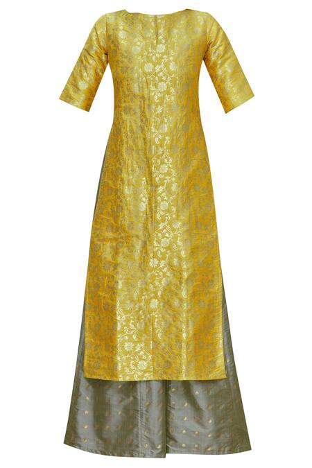 Buy Samyukta Singhania Yellow Brocade Straight Kurta Set Online at Aza Fashions Buy_Samyukta Singhania_Yellow Brocade Straight Kurta Set_Online_at_Aza_Fashions