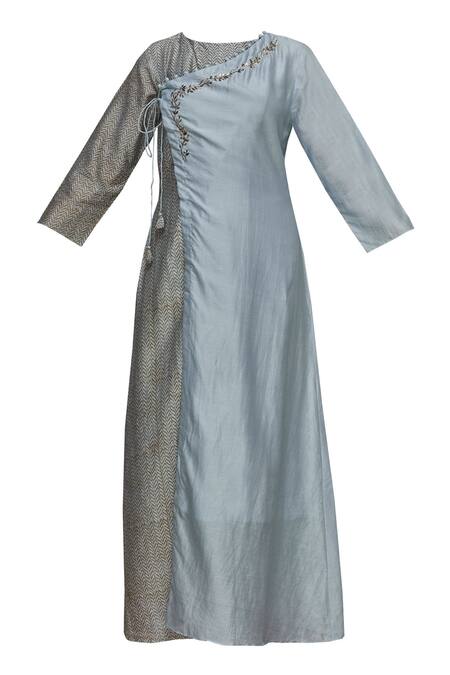 Buy_Priyam Narayan_Blue Handloom Chanderi Round Kurta Set_Online_at_Aza_Fashions