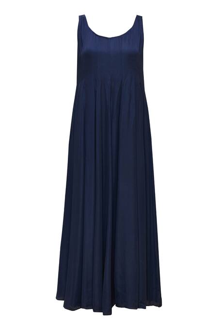 Shop_Priyam Narayan_Blue Organza Crew Neck Chanderi Anarkali With Jacket_Online_at_Aza_Fashions