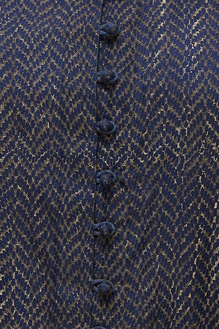 Priyam Narayan_Blue Organza Crew Neck Chanderi Anarkali With Jacket_at_Aza_Fashions